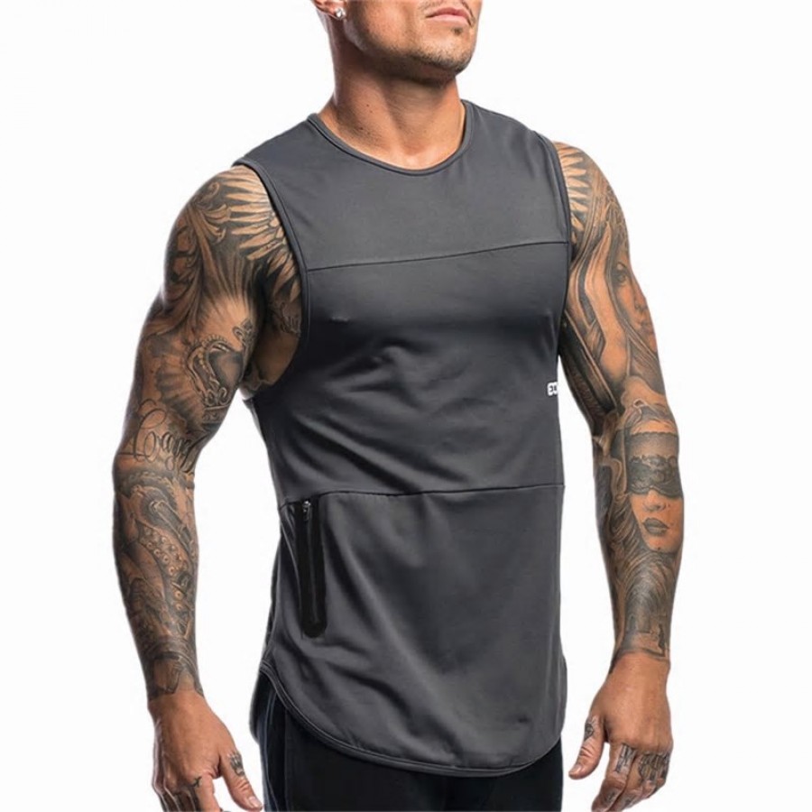 Wholesale Men Sleeveless Tank Tops Gyms Clothing Grey VEST-002